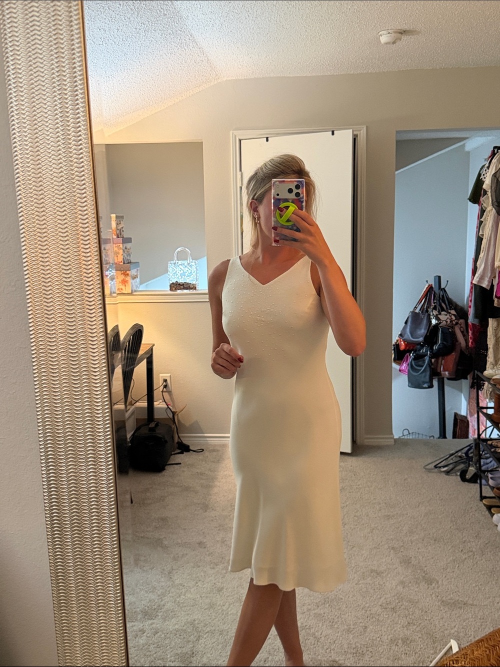 Petite Sophisticate Cream V-Neck Midi Dress